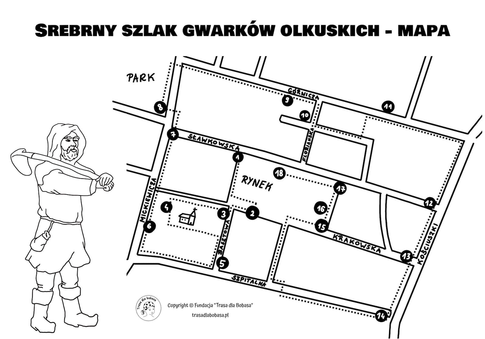 Srebrny Szlak gwarków Olkuskich - mapa do wydruku