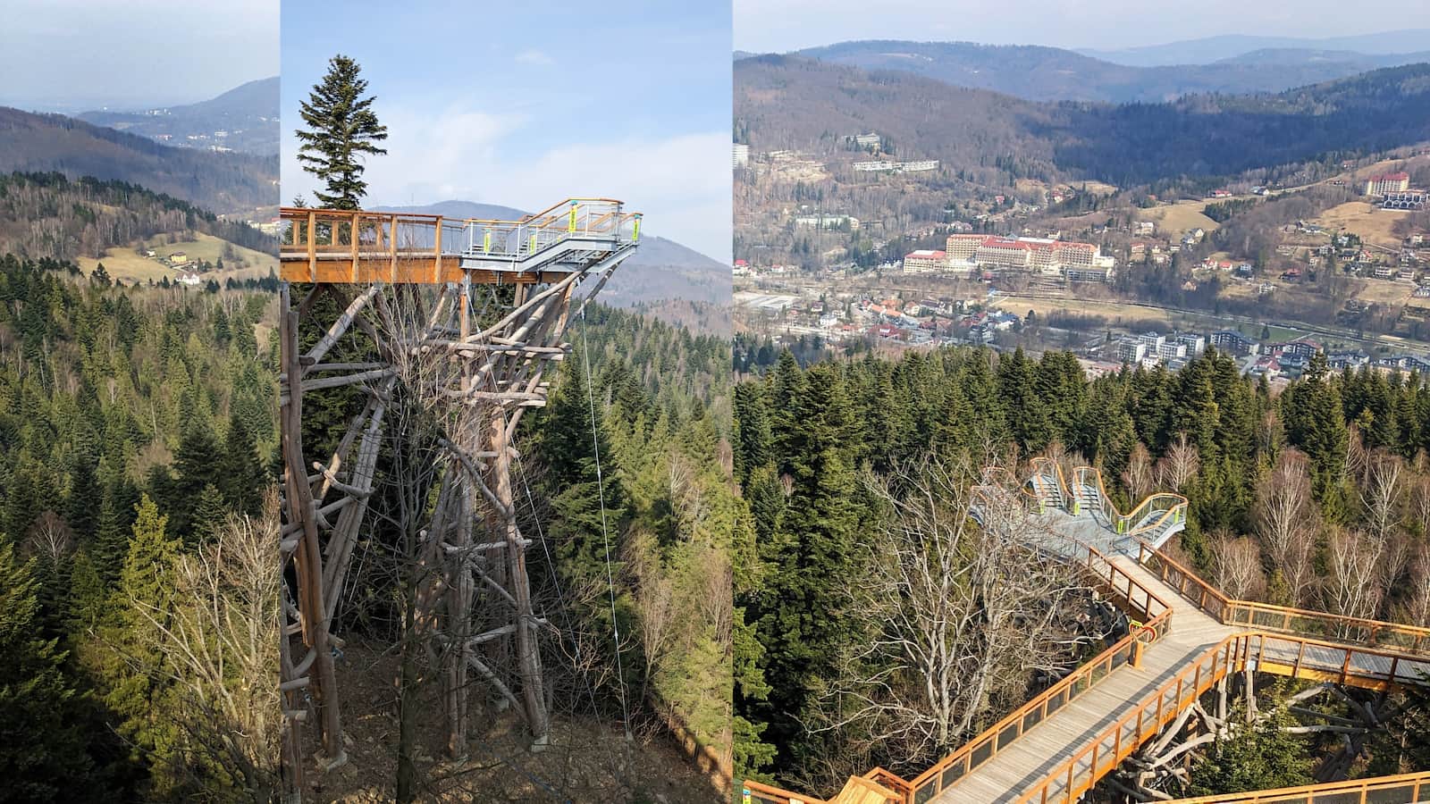 Skolnity - nowa wieża i ścieżka w koronach drzew w Wiśle. Punkt widokowy w kształcie dłoni.