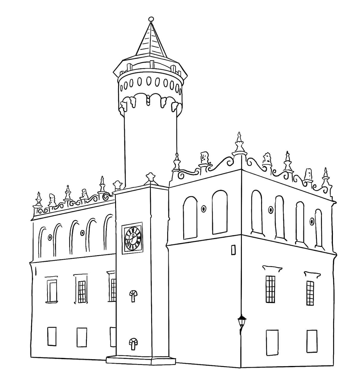 Ratusz w Tarnowie - kolorowanka dla dzieci