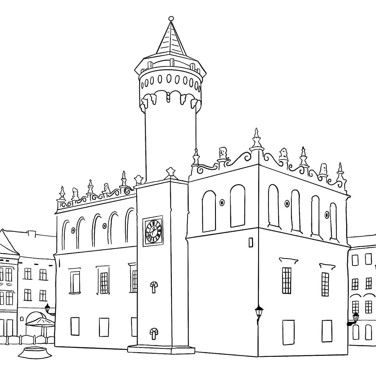 Ratusz w Tarnowie - kolorowanka dla dzieci