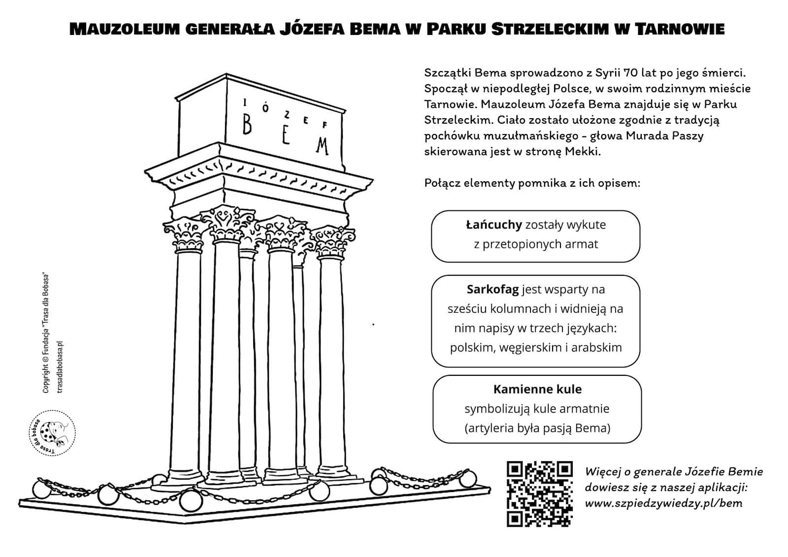Mauzoleum generała Józefa Bema - kolorowanka dla dzieci pdf do wydruku