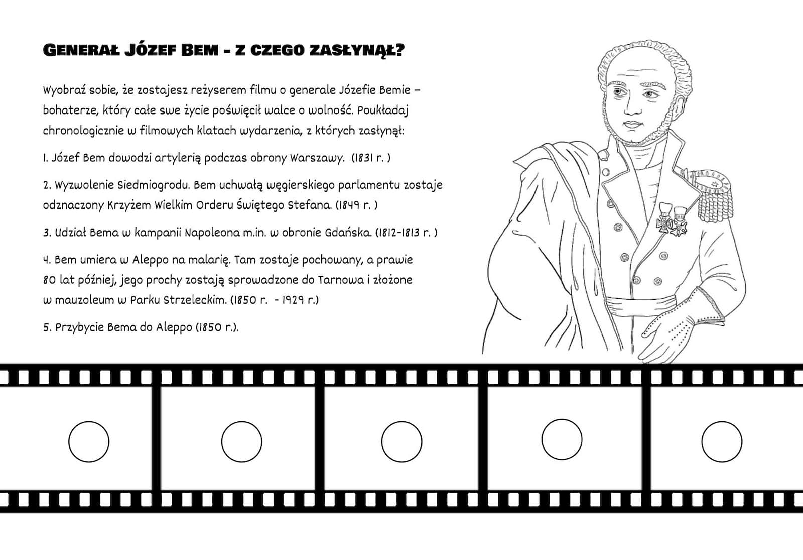 Generał Józef Bem - kolorowanka dla dzieci pdf do wydruku