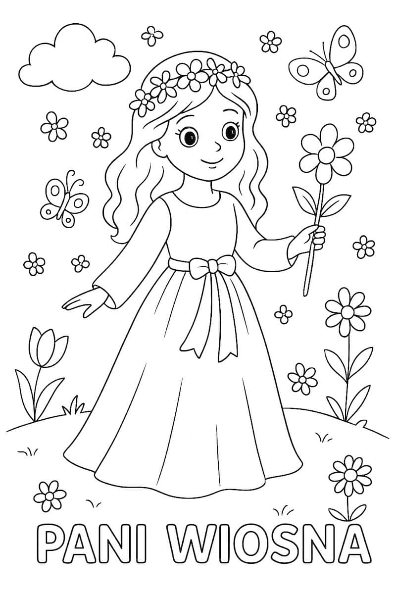 Pani Wiosna - Dzień Wiosny - kolorowanka dla dzieci
