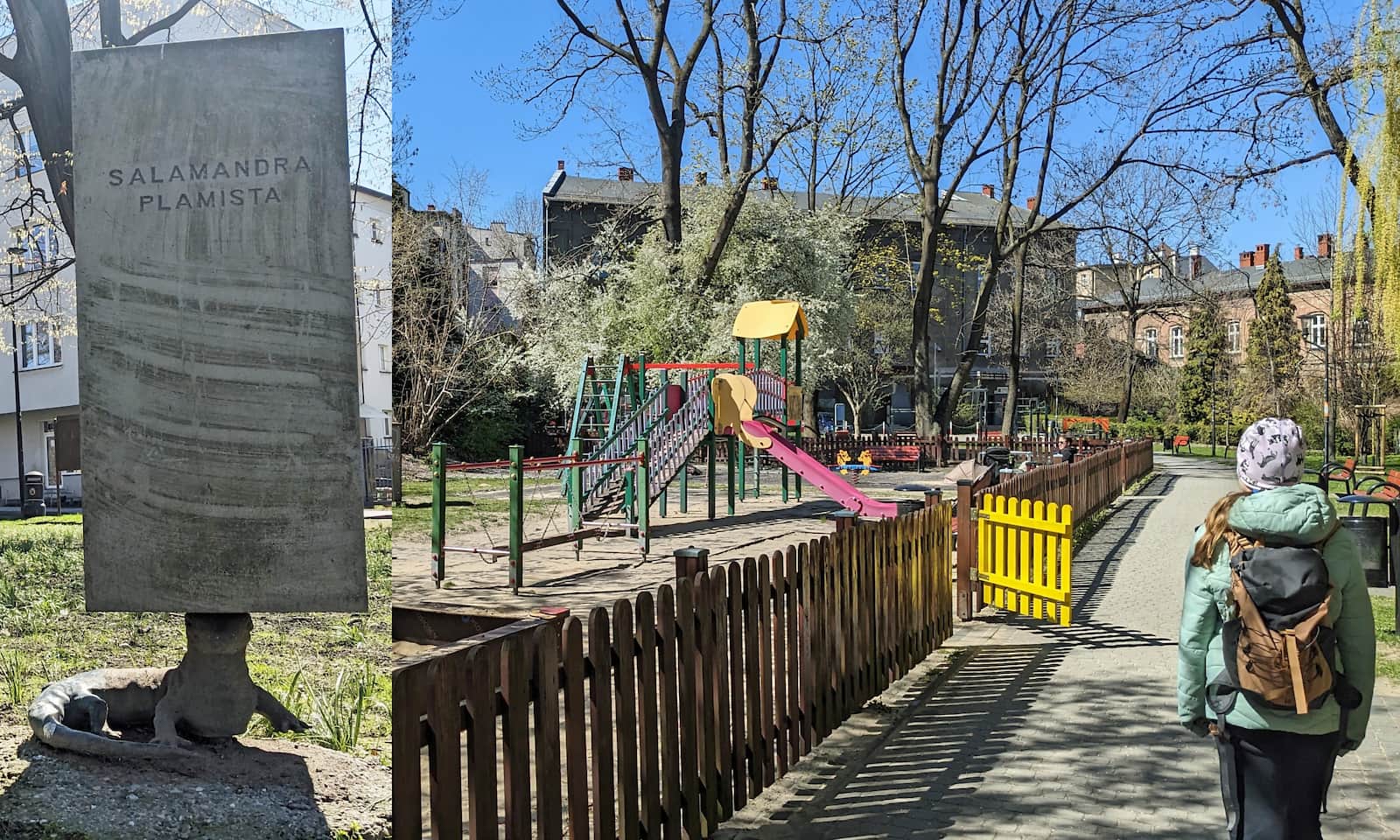 Plac zabaw Bolka i Lolka w Bielsku-Białej i pomnik salamandry plamistej