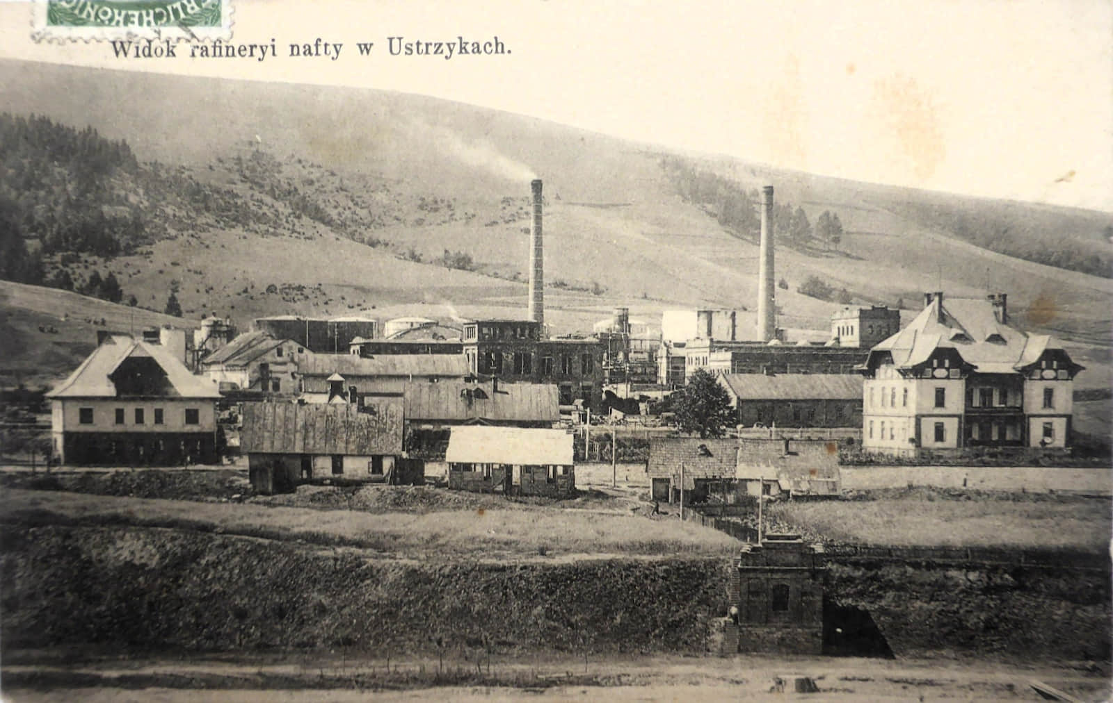 Widok rafineryi nafty w Ustrzykach w 1913 roku