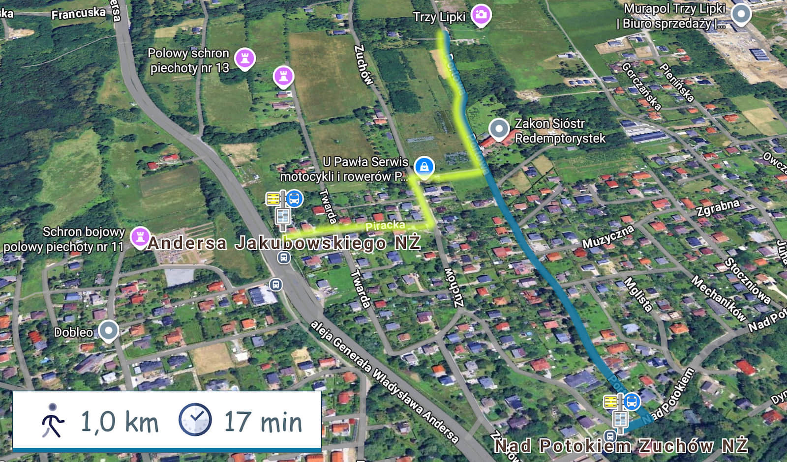 Przystanki w pobliżu wzgórza Trzy Lipki