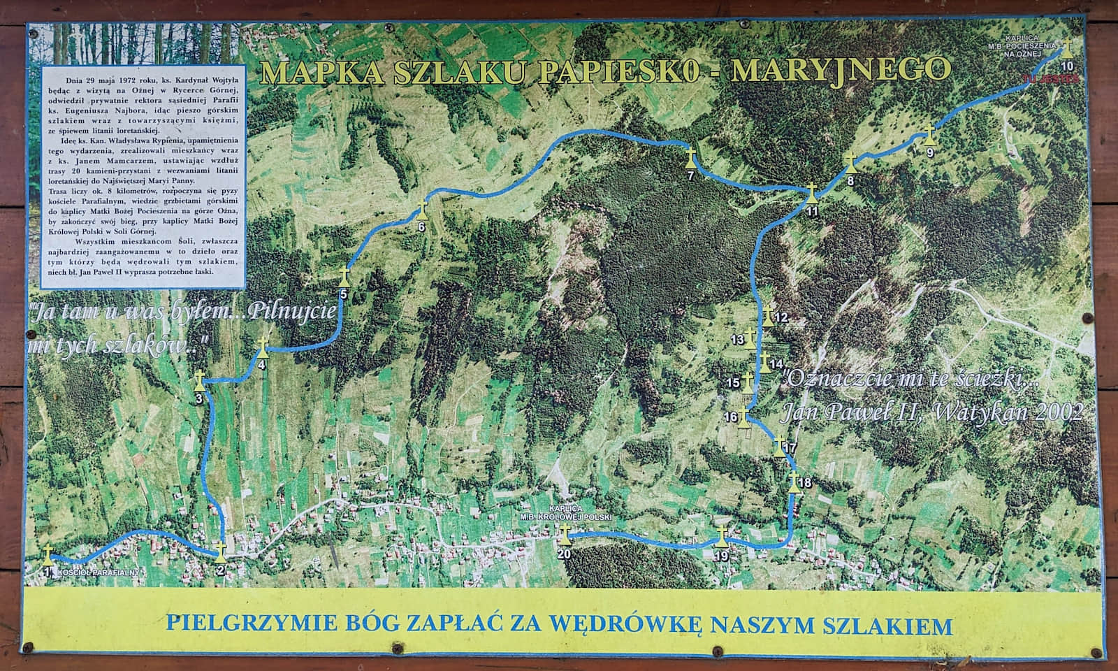 Poglądowa mapa szlaku papiesko-maryjnego z Soli