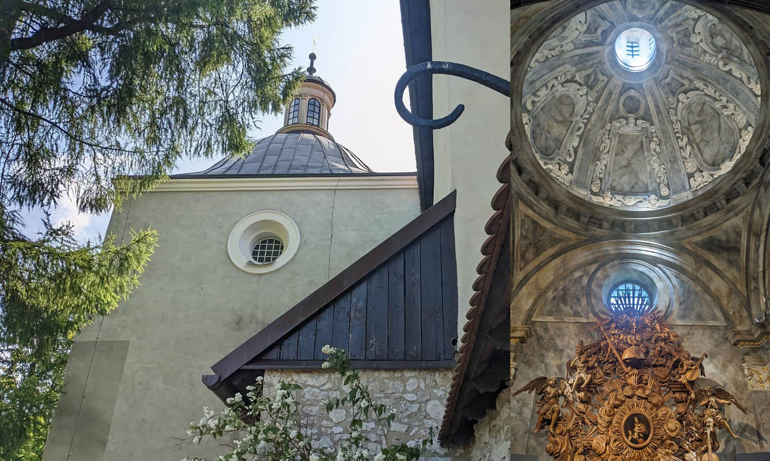 Zamkowa kaplica św. Michała - widok ze skały Dorotki oraz jej wnętrze