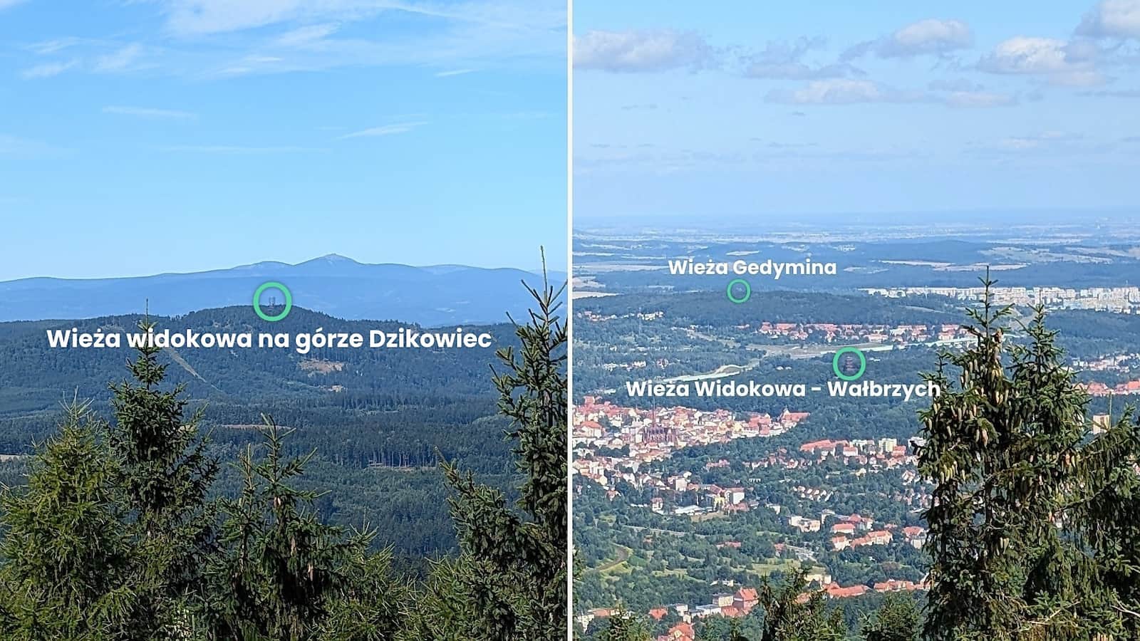 Wieże widokowe widoczne z wieży na Borowej