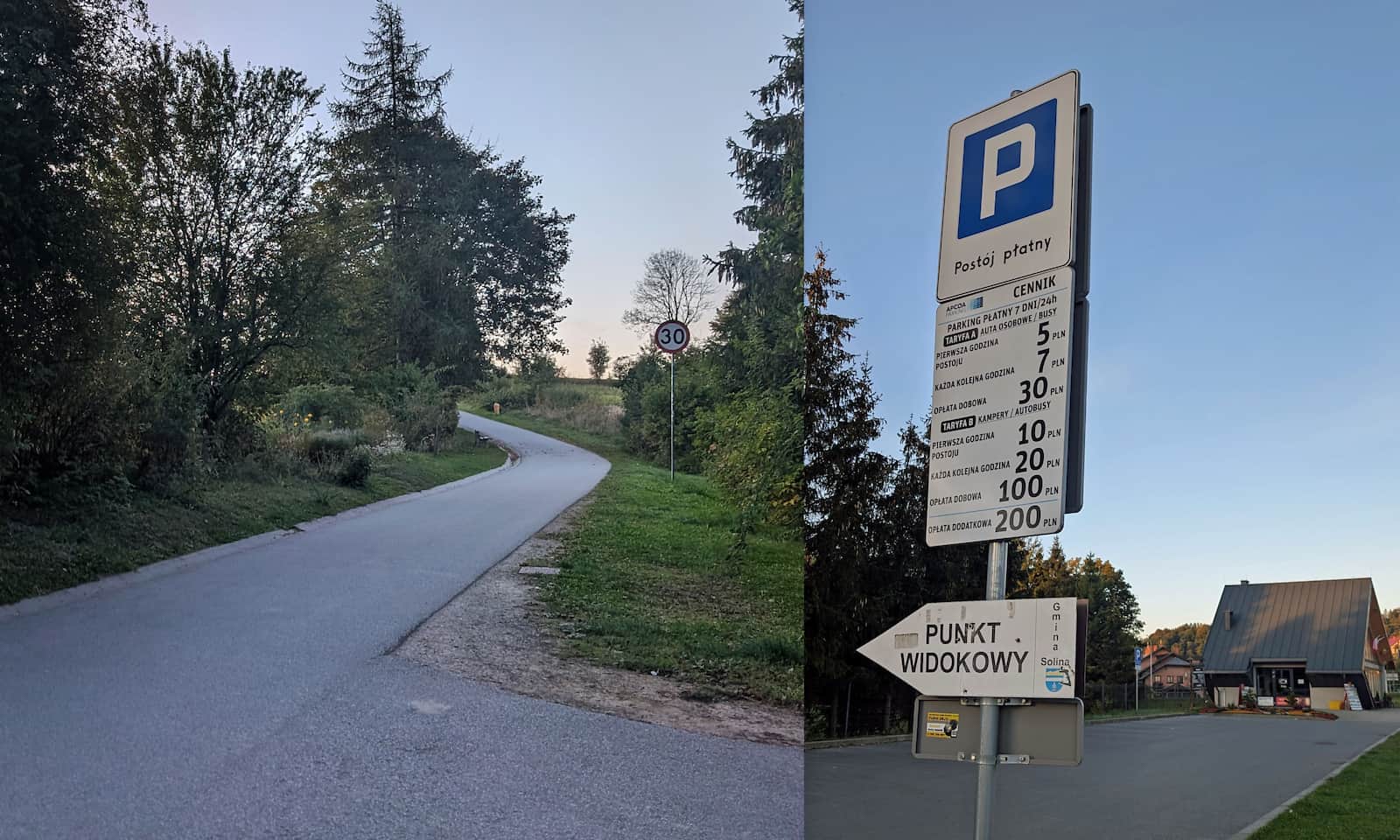Parking i droga na punkt widokowy Sawin w Polańczyku