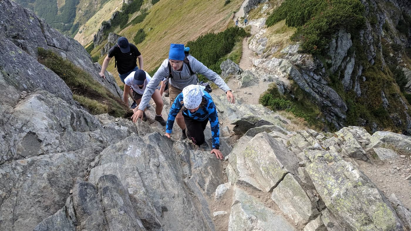 Red Trail along the Suche Czuby Ridge - more difficult rock passage