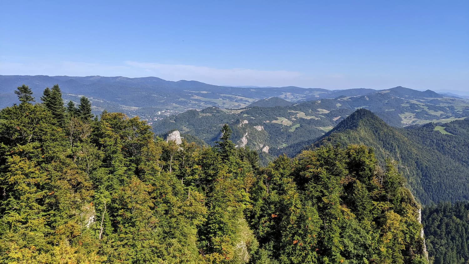 Trzy Korony - widok na wschód: Małe Pieniny i Beskid Sądecki