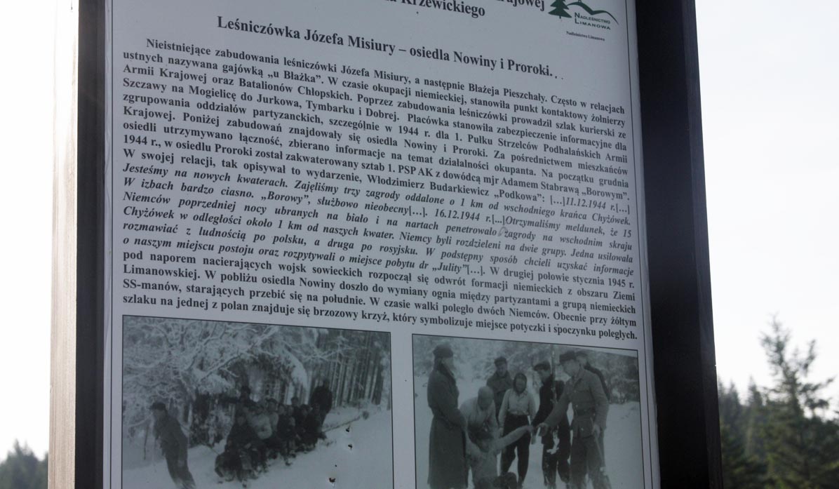 Yellow trail to Mogielica - information about J. Misiura's lodge and partisans
