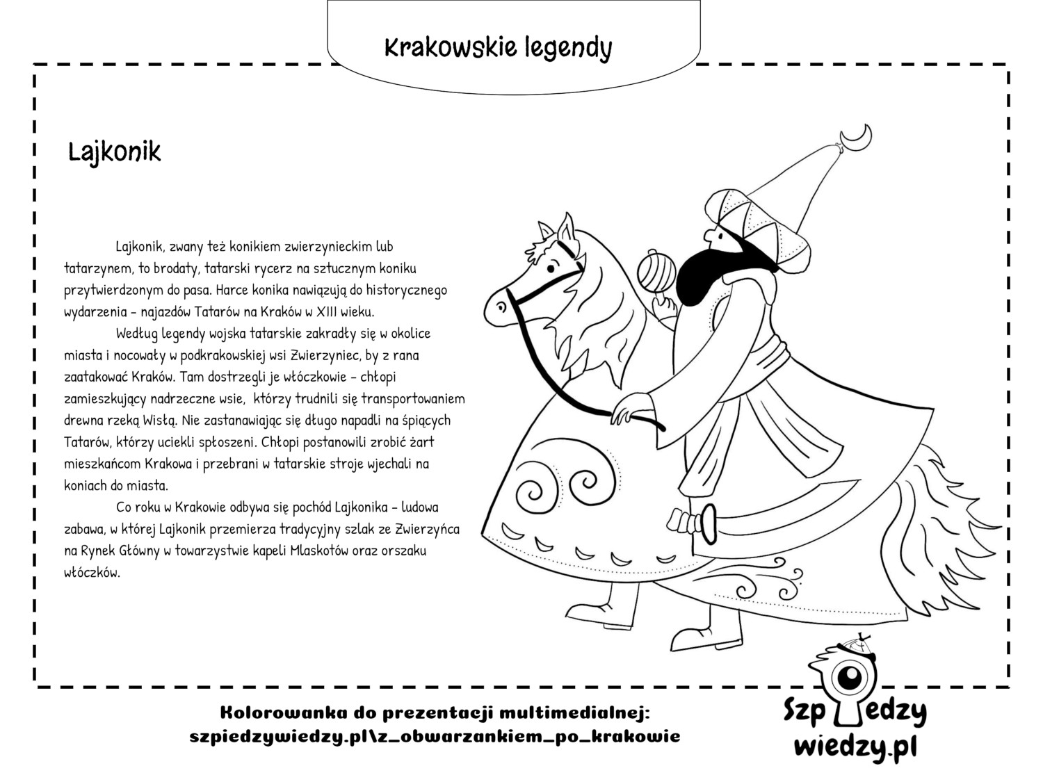 Lajkonik - krakowskie legendy - karta pracy, kolorowanka do wydruku