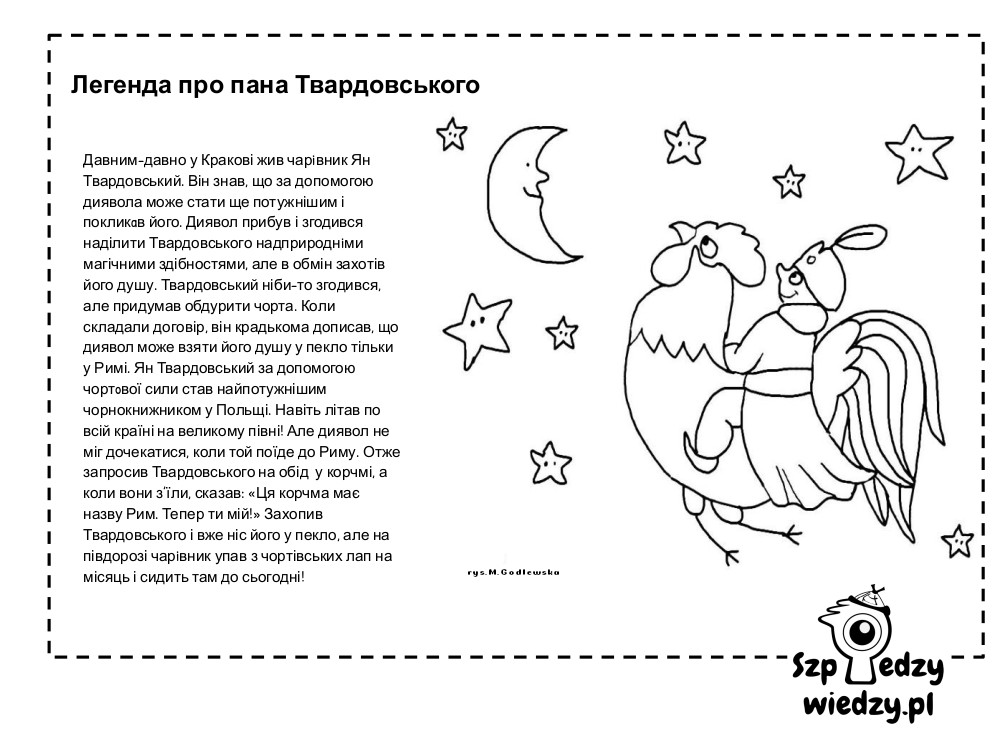 Legenda o Panu Twardowskim w języku ukraińskim do pokolorowania