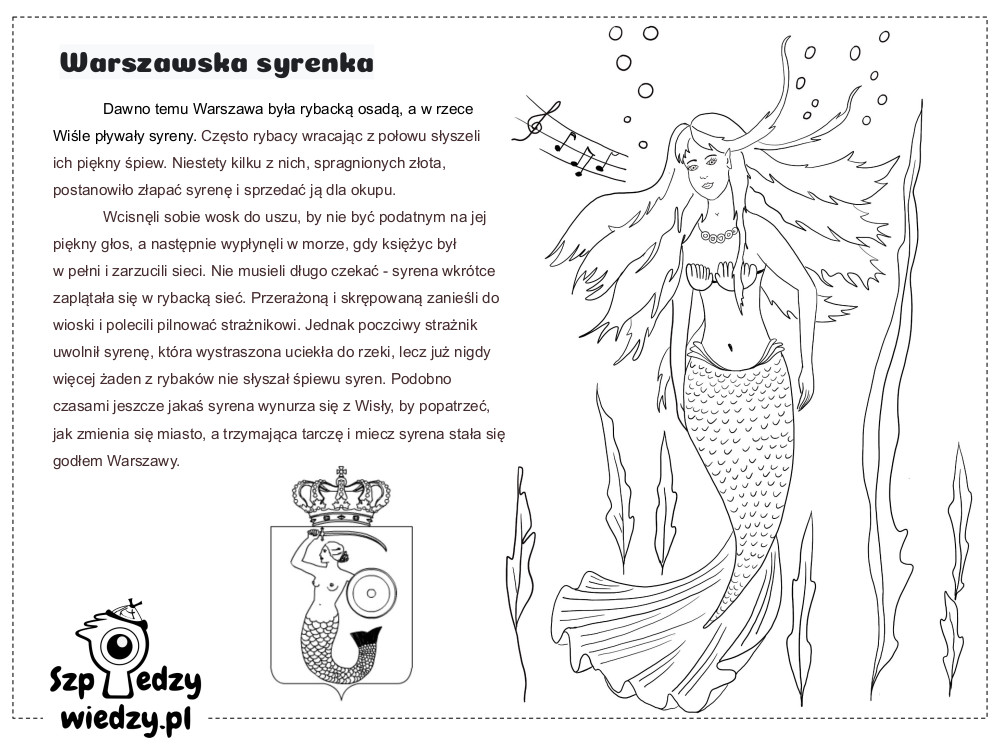 Kolorowanki warszawskie legendy - warszawska syrenka
