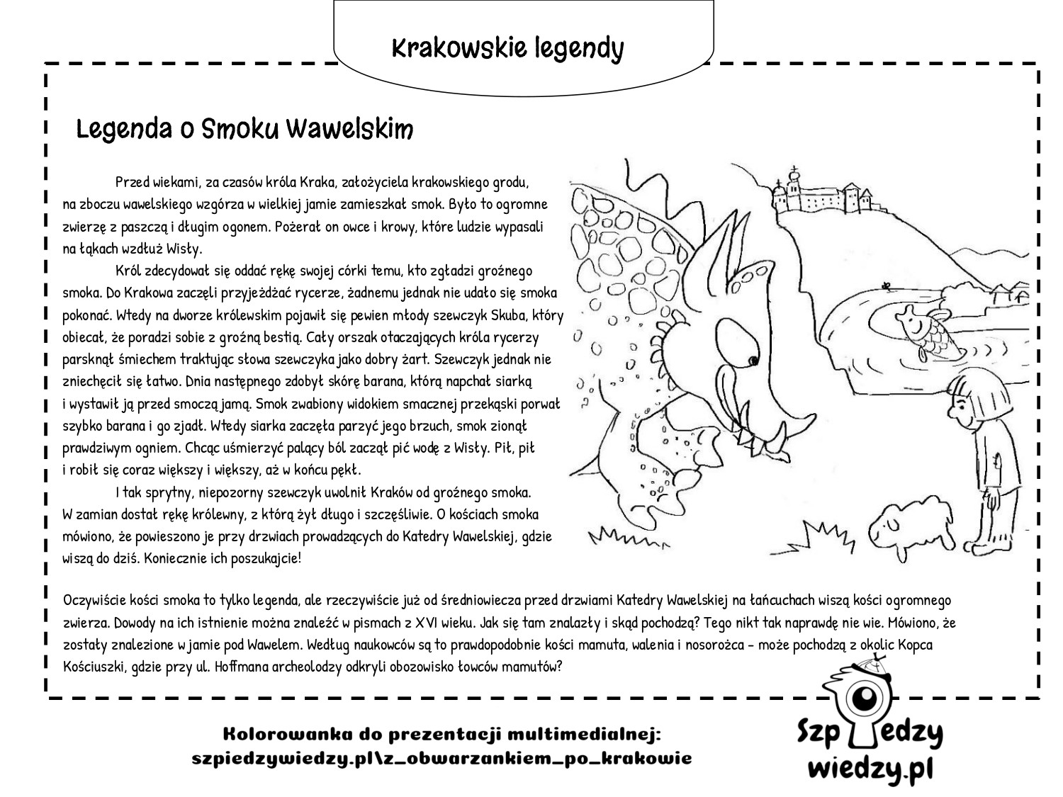 Kolorowanka - legenda o Smoku Wawelskim