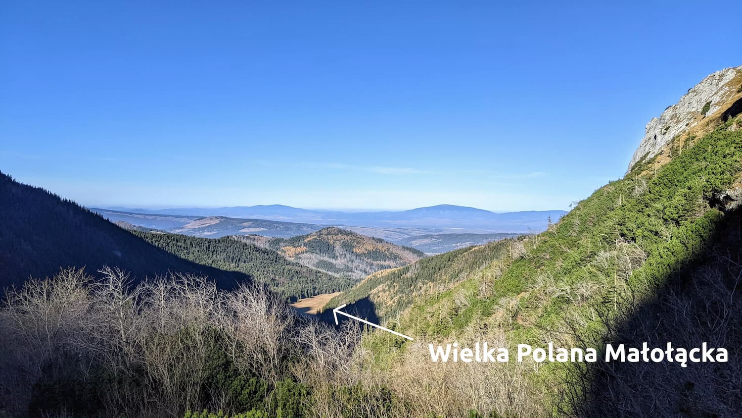 Giewont - żółty szlak - widok na Wielką Polanę Małołącką