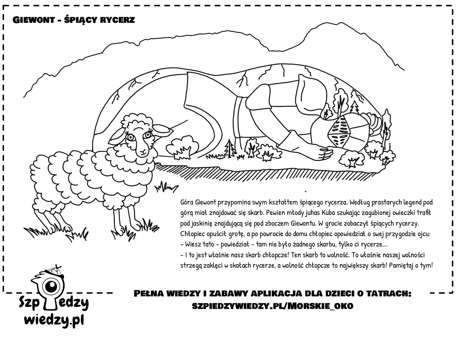 Kolorowanka Giewont - śpiący rycerz