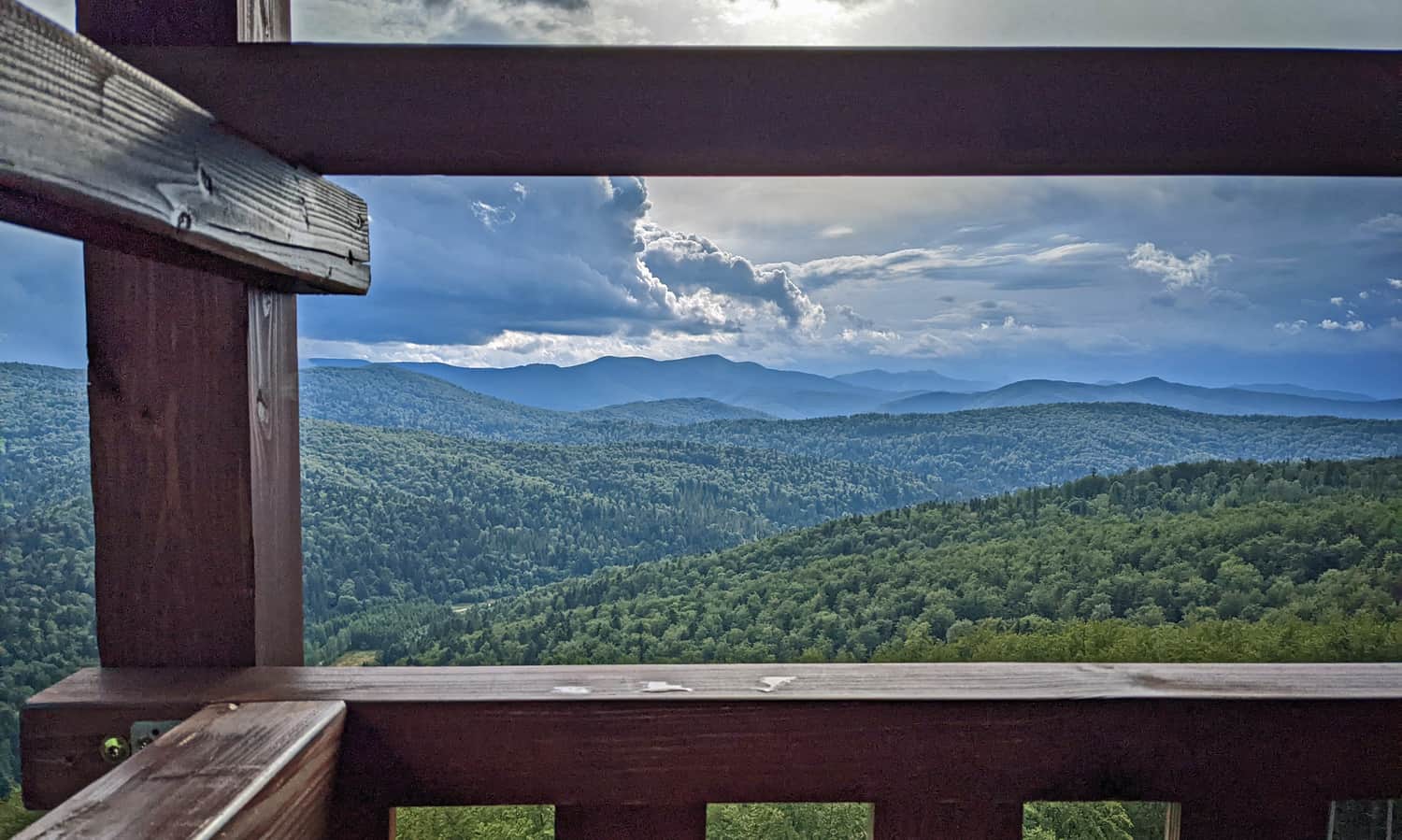 View from the tower on Jeleniowatym in Muczne towards Caryńska and Wetlina meadows