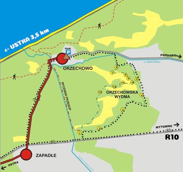 Trail map with marked information boards