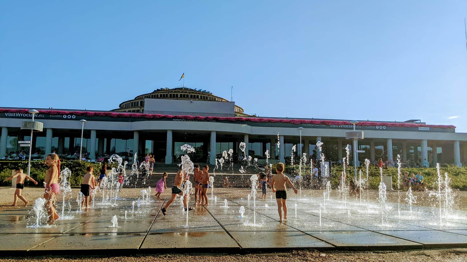 Smaller fountain near the multimedia fountain in Wrocław - a great fun for children on hot days