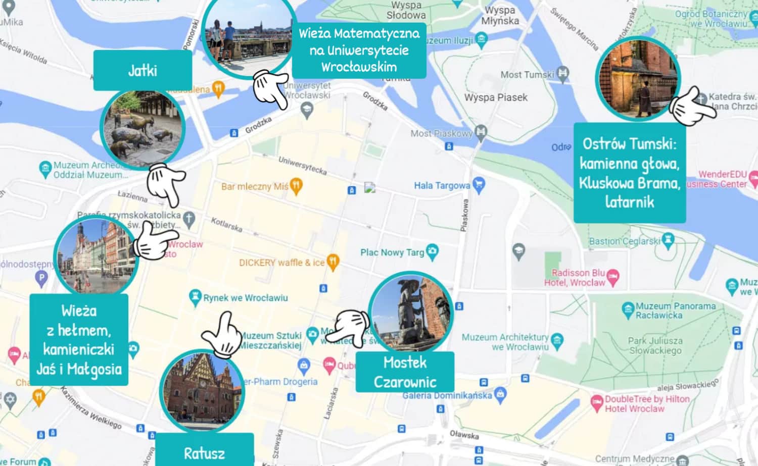 Mapka z atrakcjami dla dzieci w centrum Wrocławia