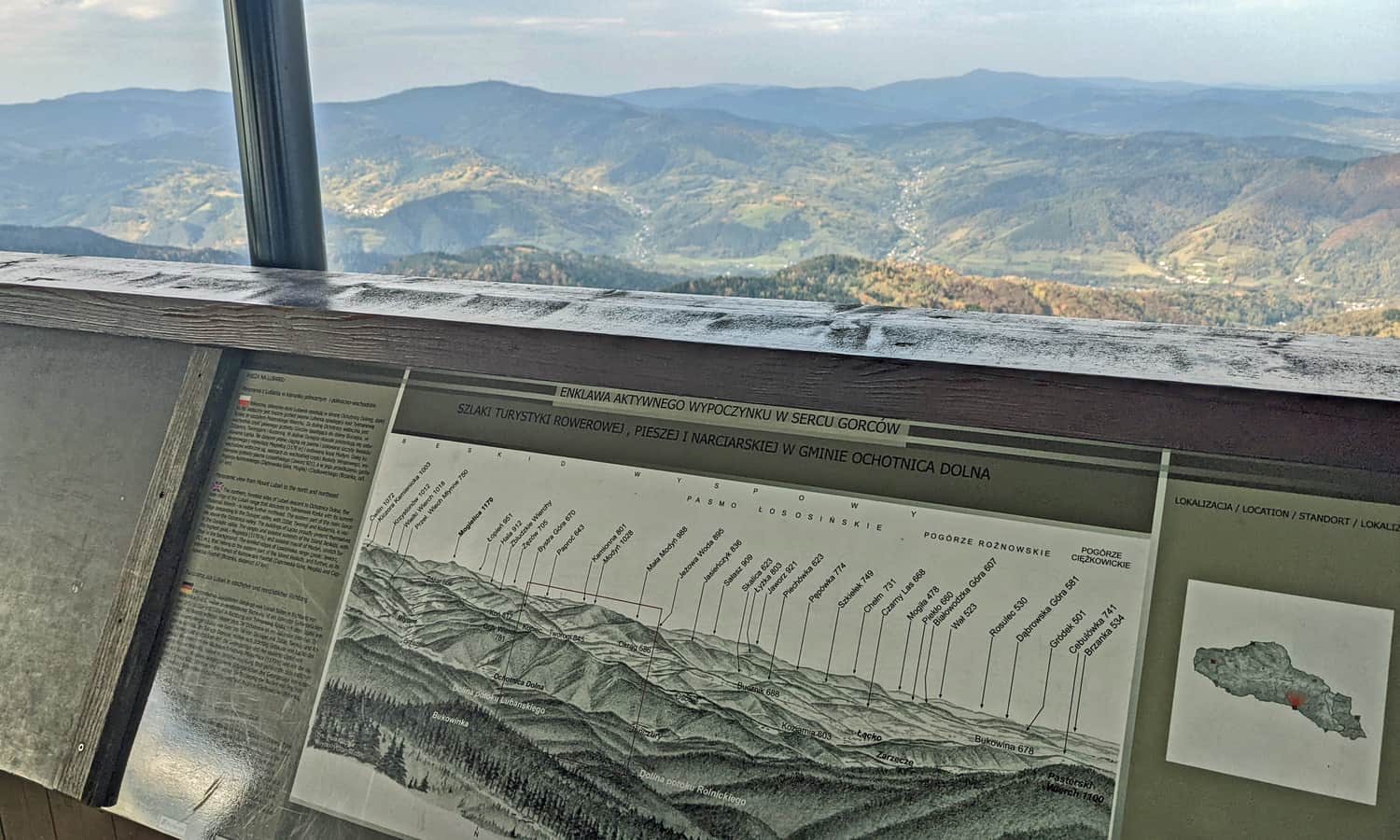 Wieża widokowa na Lubaniu. Panorama północna (Beskid Wyspowy) z 