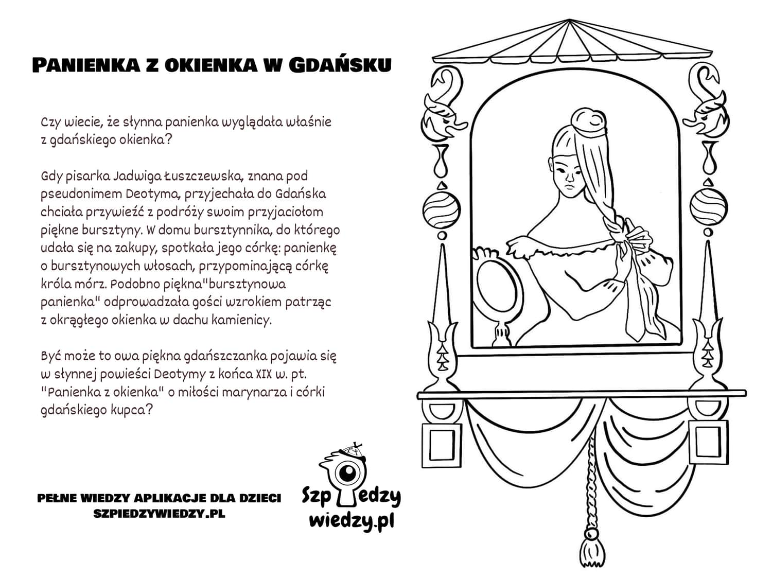 Coloring legend The Maiden from the Window - pdf to print