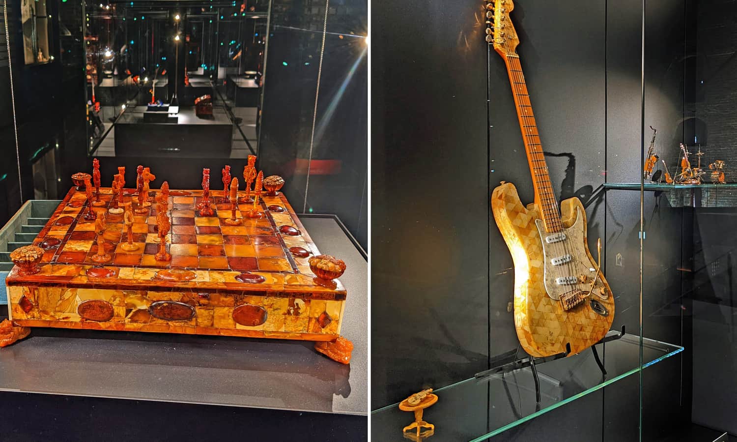 Muzeum Bursztynu w Gdańsku: bursztynowe szachy i bursztynowa gitara