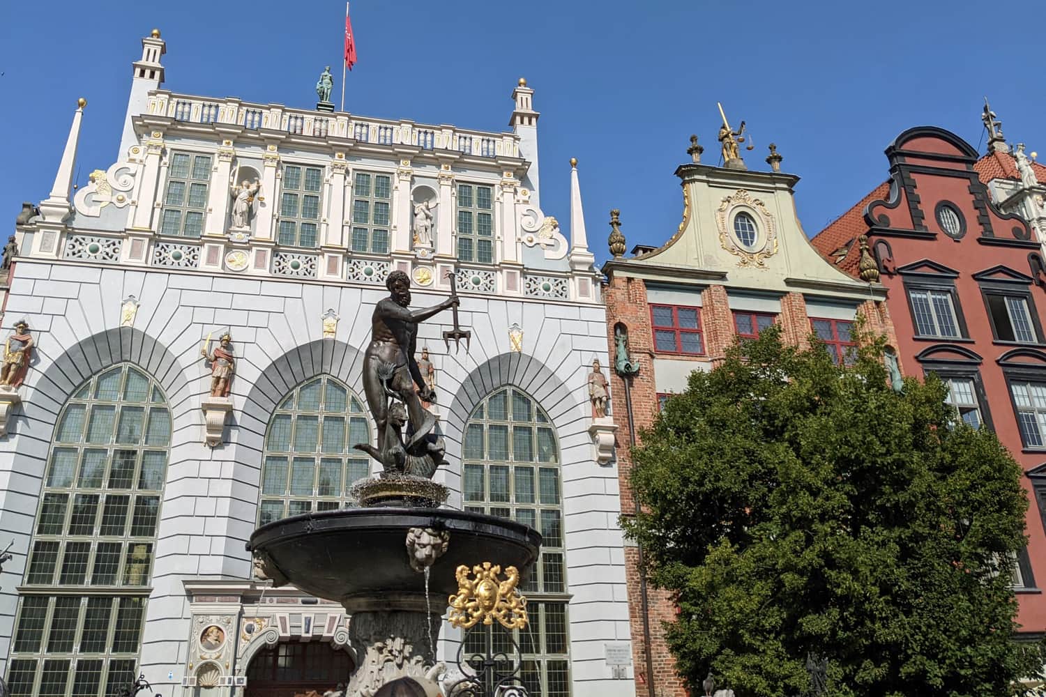 Arthur's Court and Neptune's Fountain on the Long Market in Gdańsk