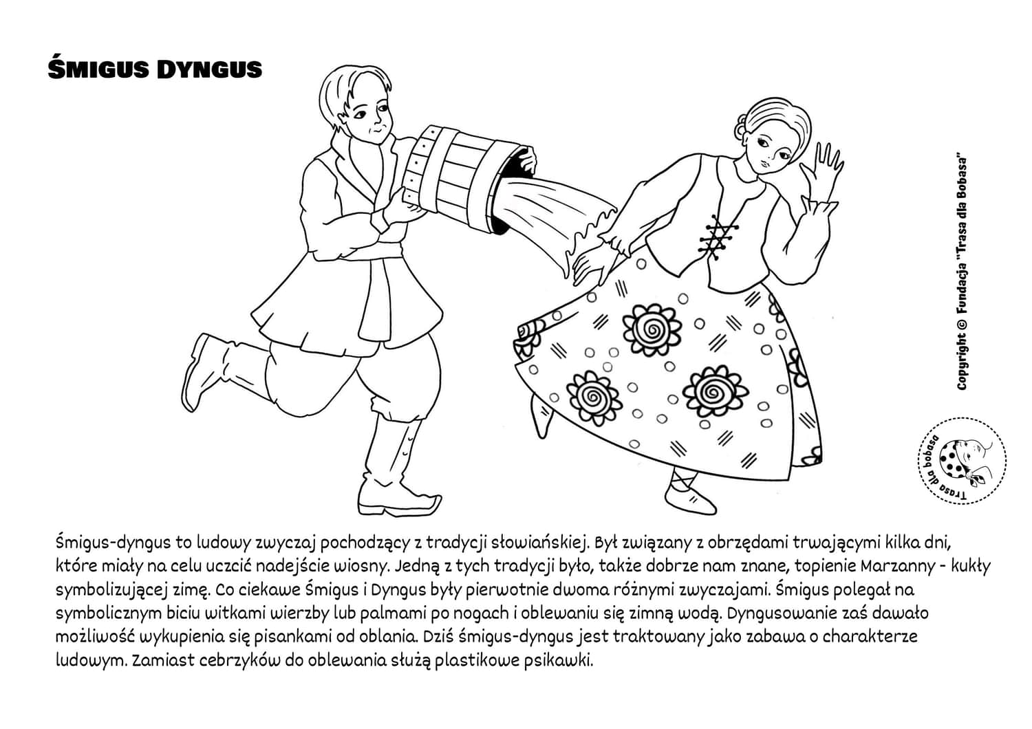 Śmigus Dyngus kolorowanka dla dzieci do wydruku