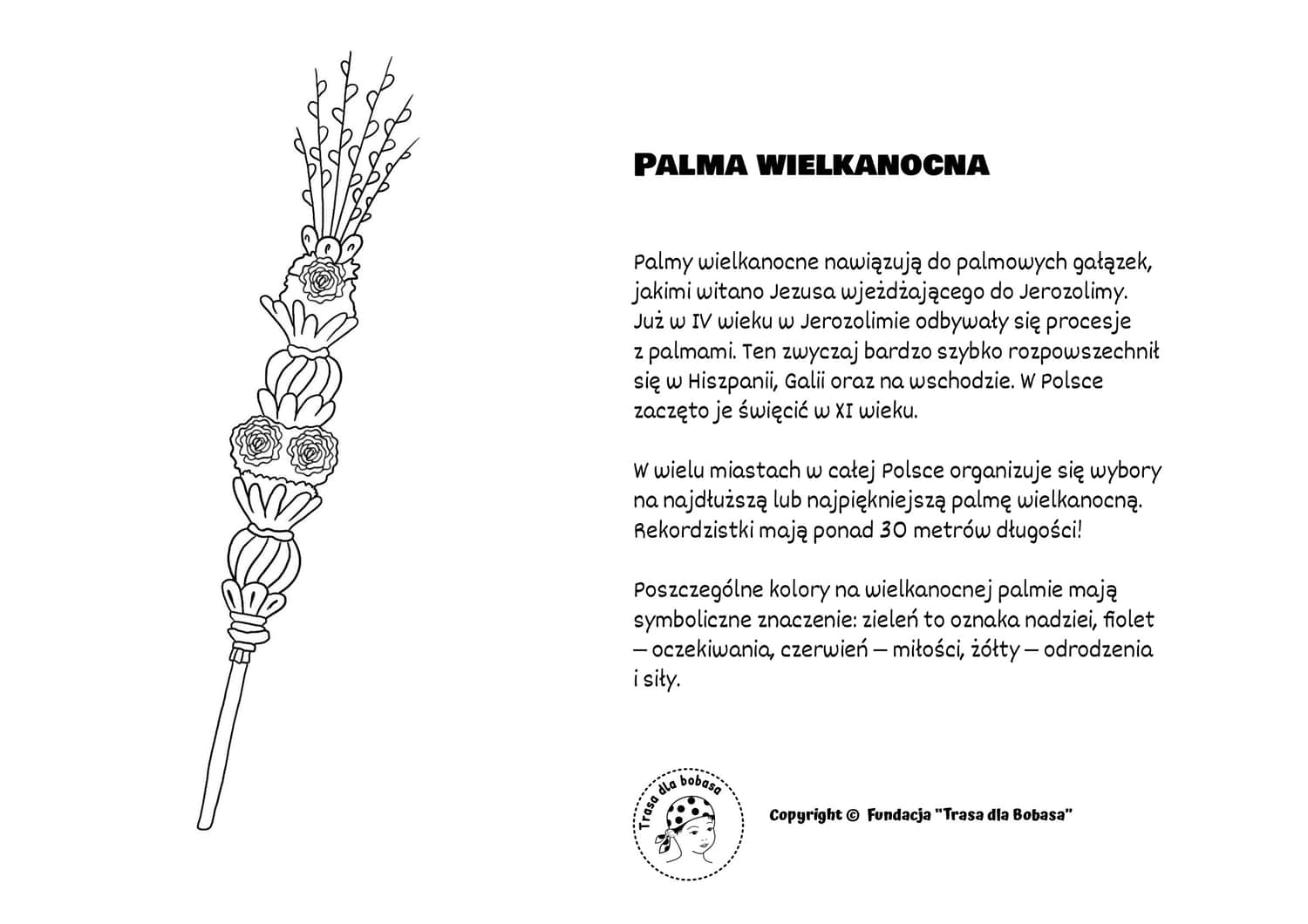 Palma wielkanocna - kolorowanka dla dzieci do wydruku