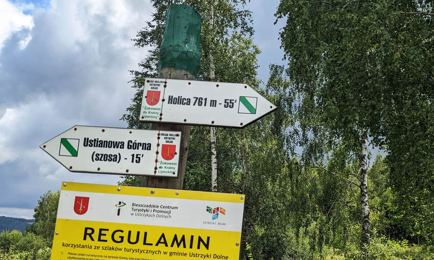 Początek szlaku na Holicę w Ustjanowej Górnej