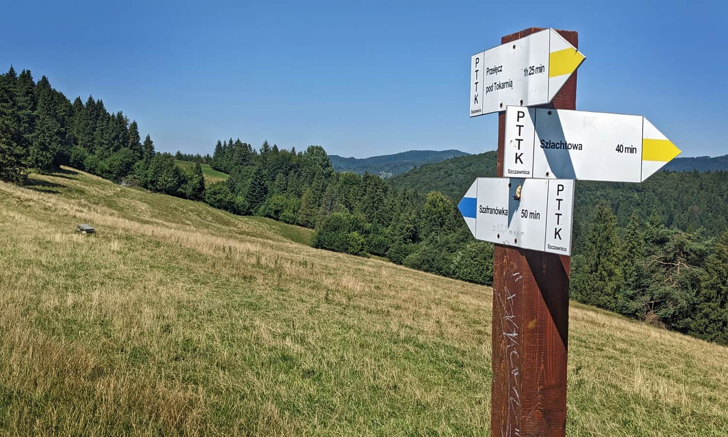 Przełęcz pod Huściawą: żółty szlak na Wysoki Wierch