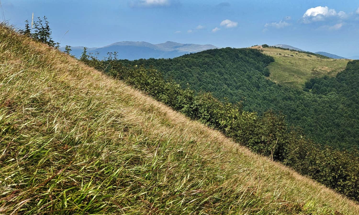 Połonina Caryńska - widok z niebieskiego szlaku na Wielką Rawkę i Kremenaros
