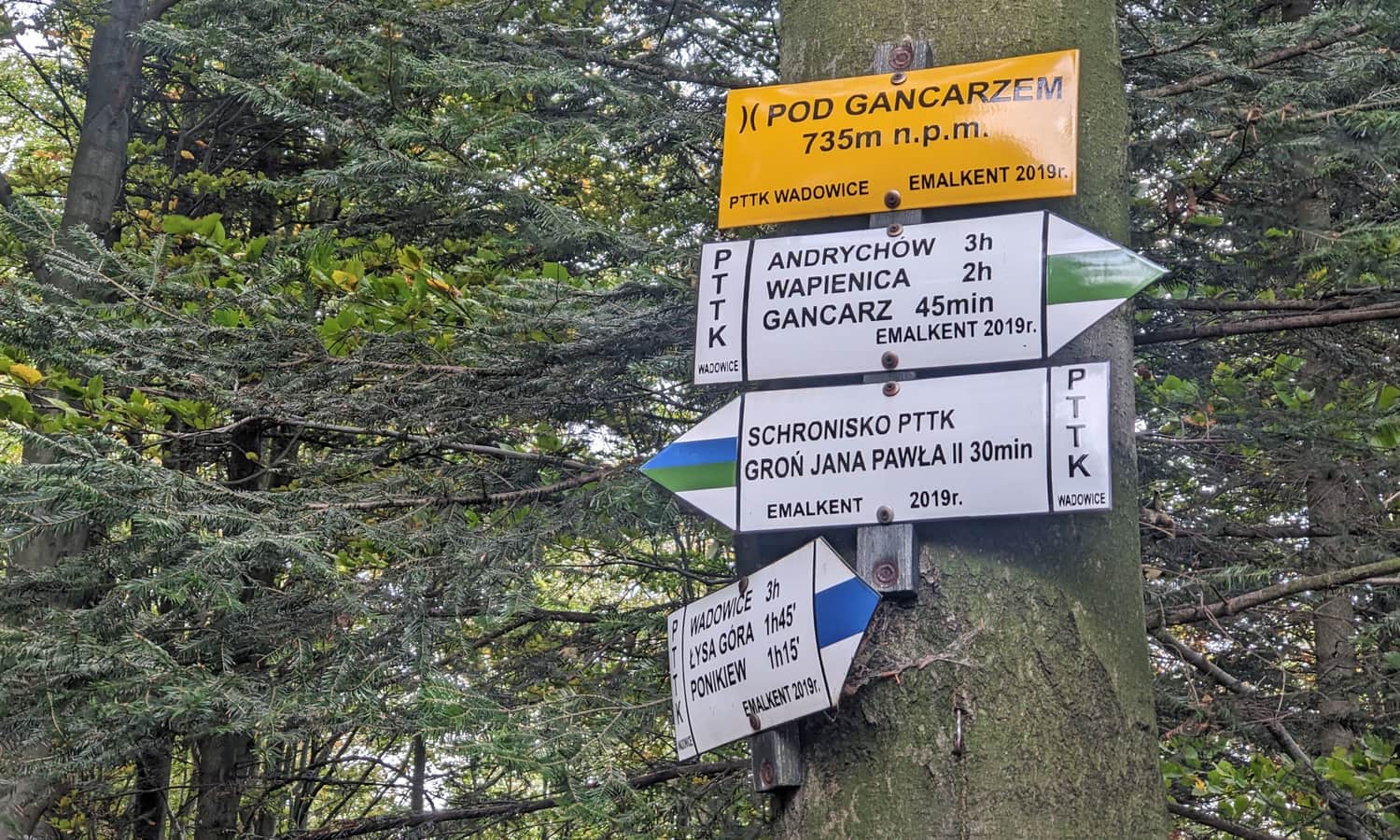Przełęcz Pod Gancarzem i skrzyżowanie szlaków