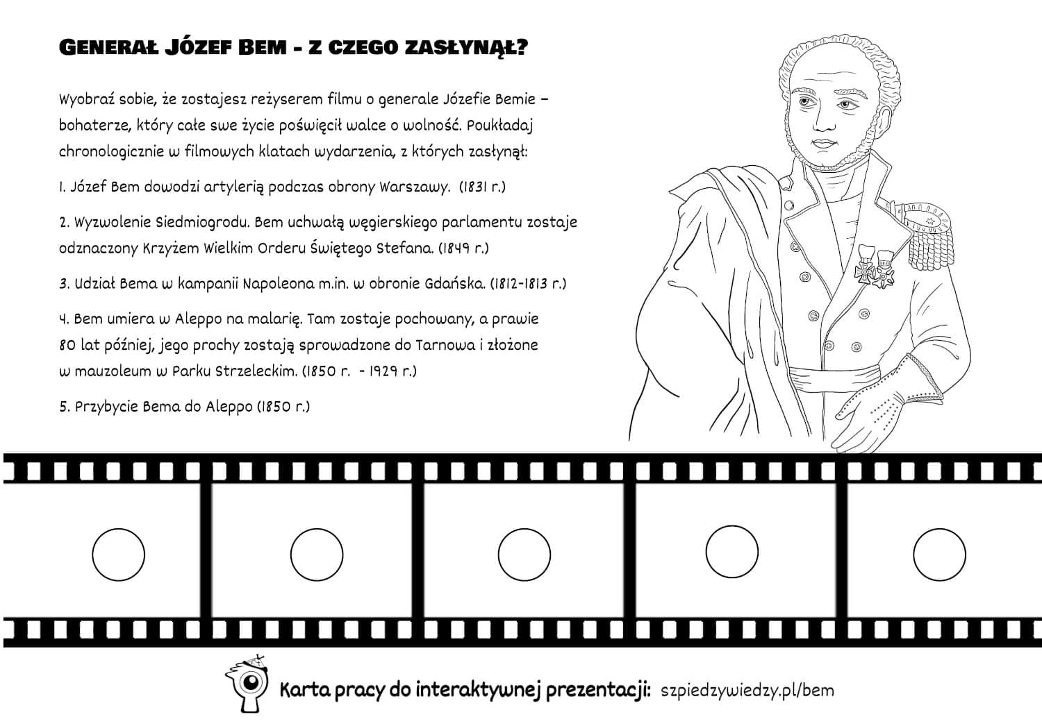 Generał Józef Bema - karty edukacyjne do wydruku pdf