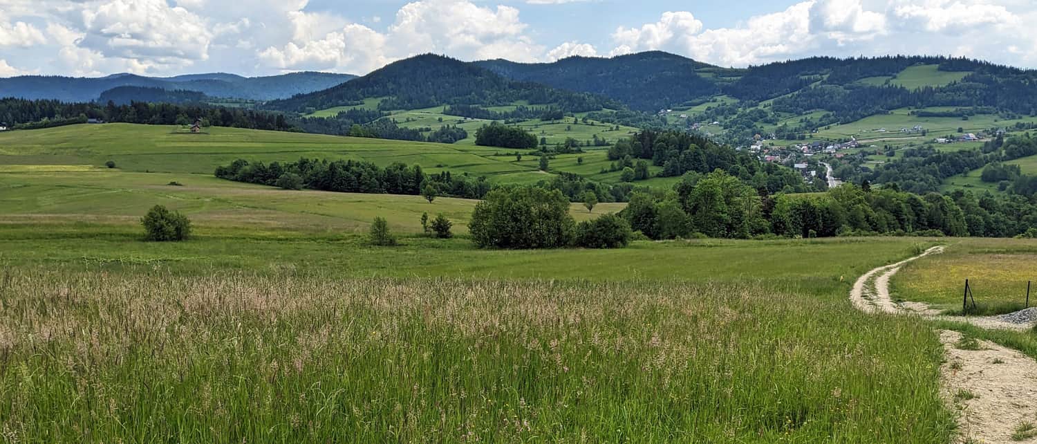 Grzebień. Widok z łąk na Gorce