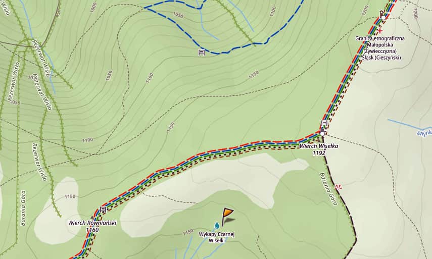Exact location of the Vistula source, mapa-turystyczna.pl/#49.61876/18.98566/13