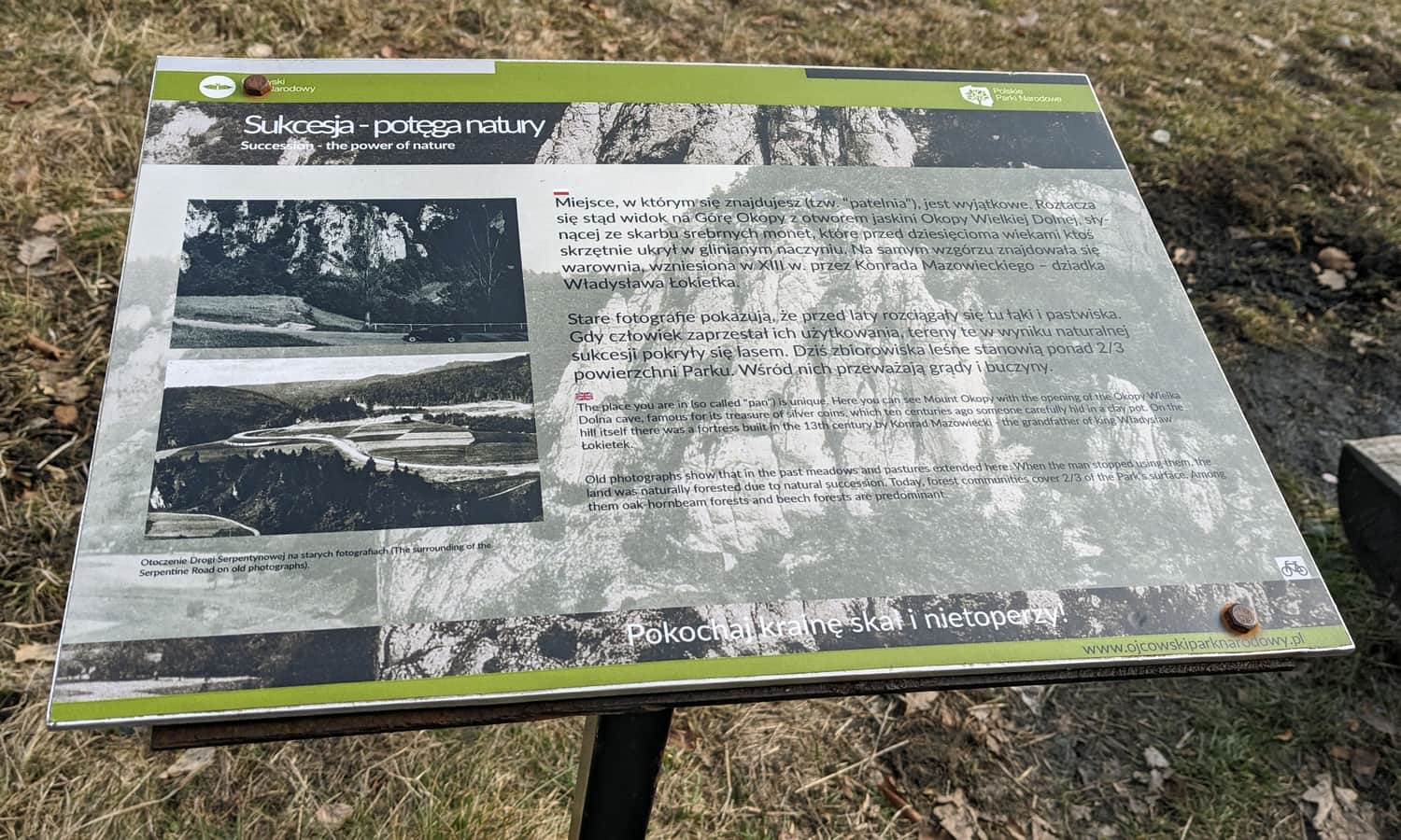 Tablica informacyjna na punkcie widokowym Patelnia, Ojcowski Park Narodowy