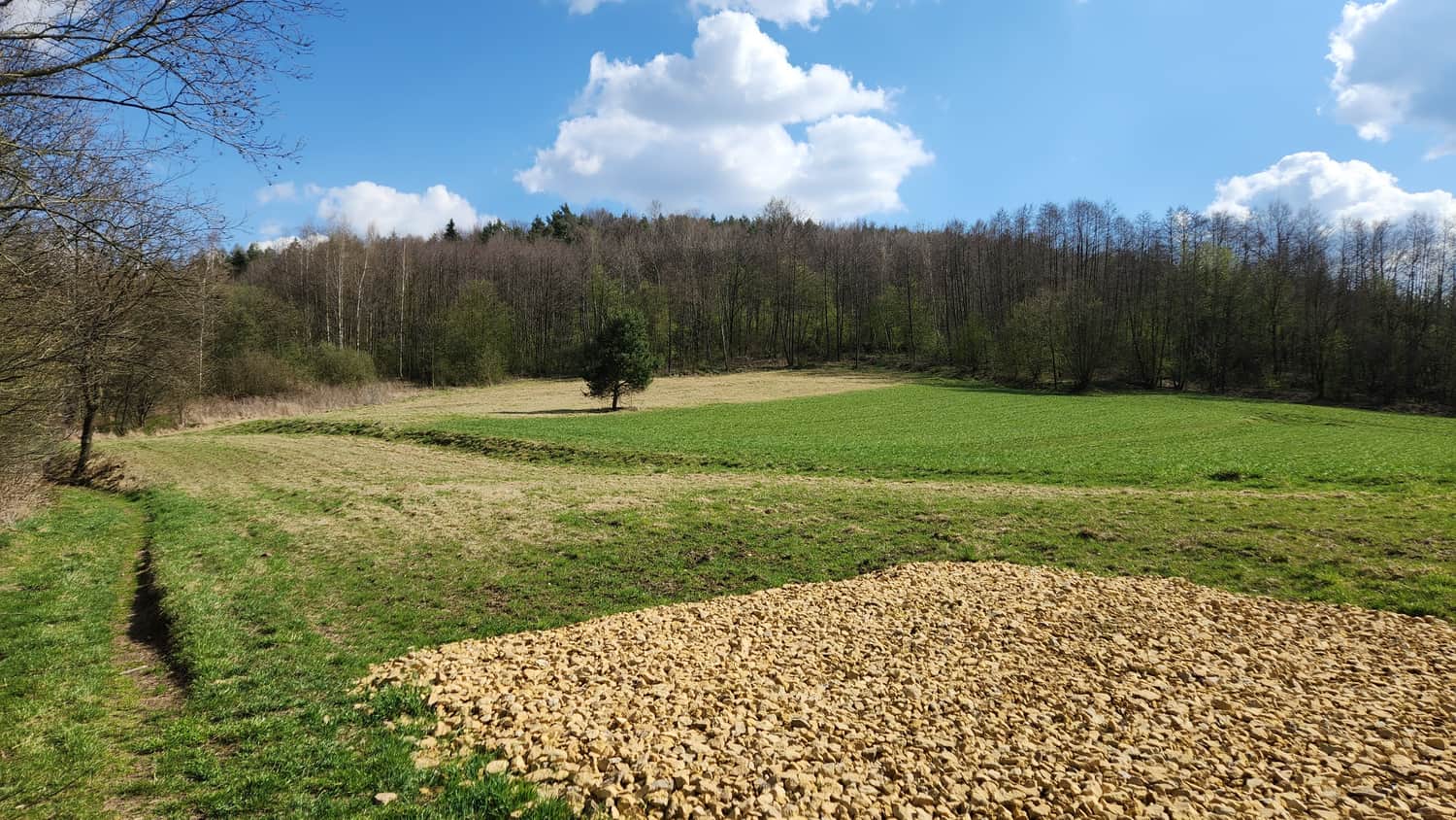 Początek żółtego szlaku przy zalewie w Sułkowicach