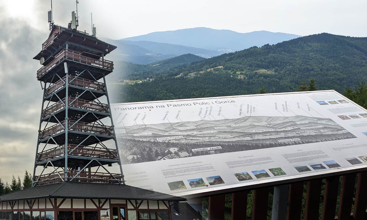Surzynówka 816 m n.p.m. Wieża widokowa Beskidzki Raj koło Suchej Beskidzkiej