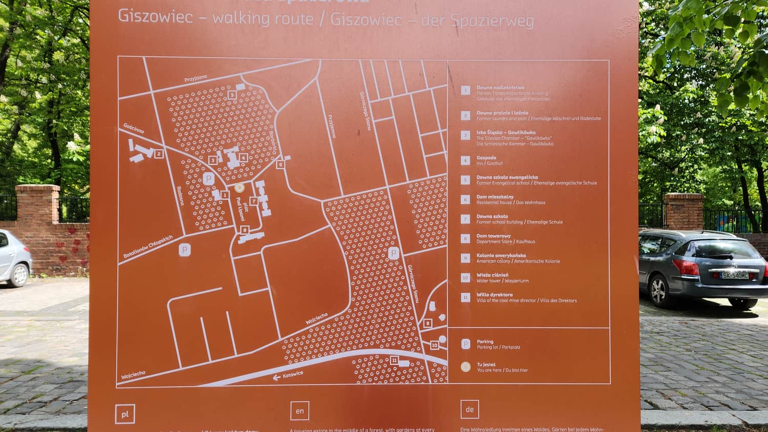 Map of the walking route through Giszowiec's historical sites