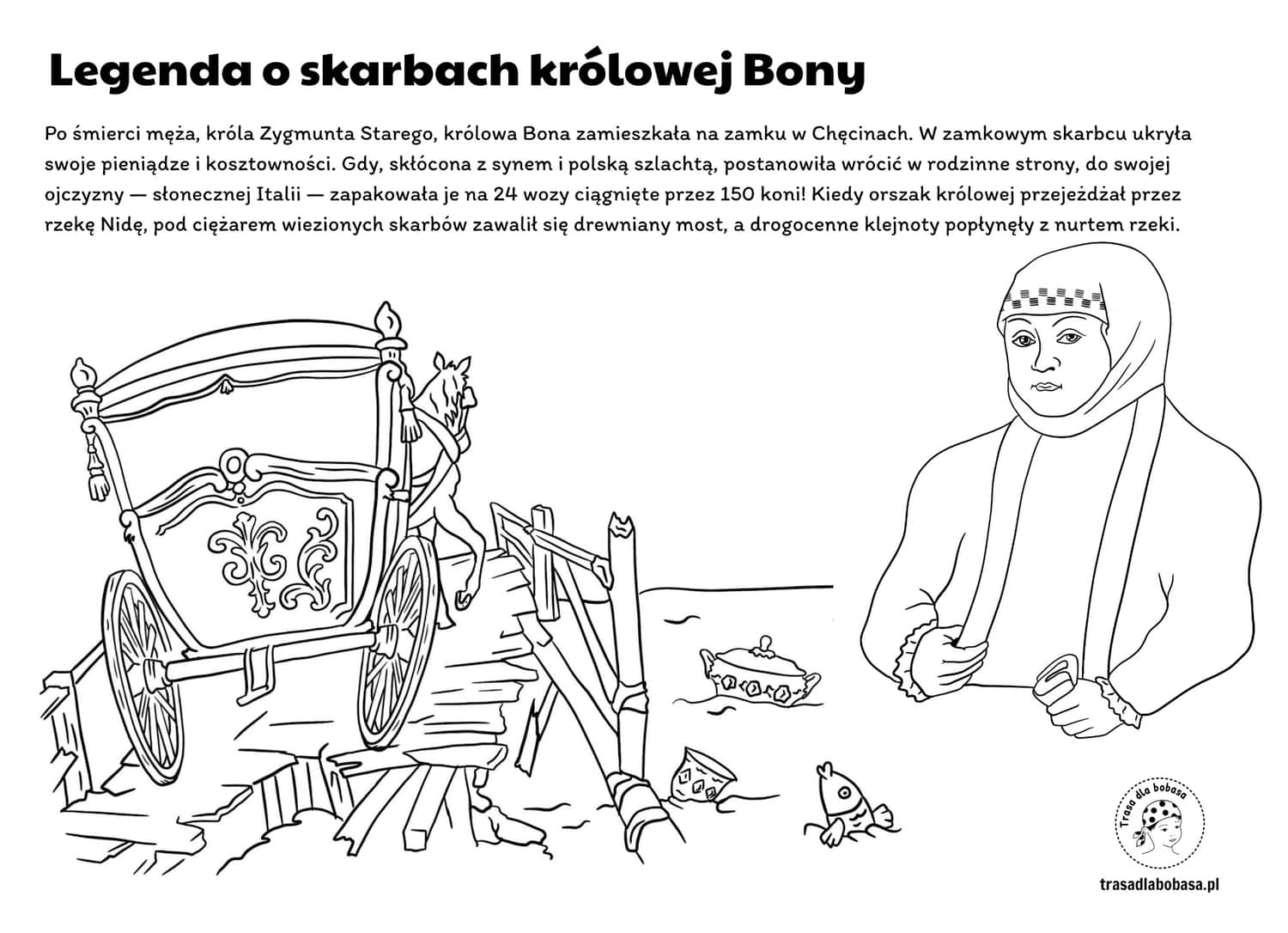 Skarby Królowej Bony - legenda i kolorowanka dla dzieci do wydruku