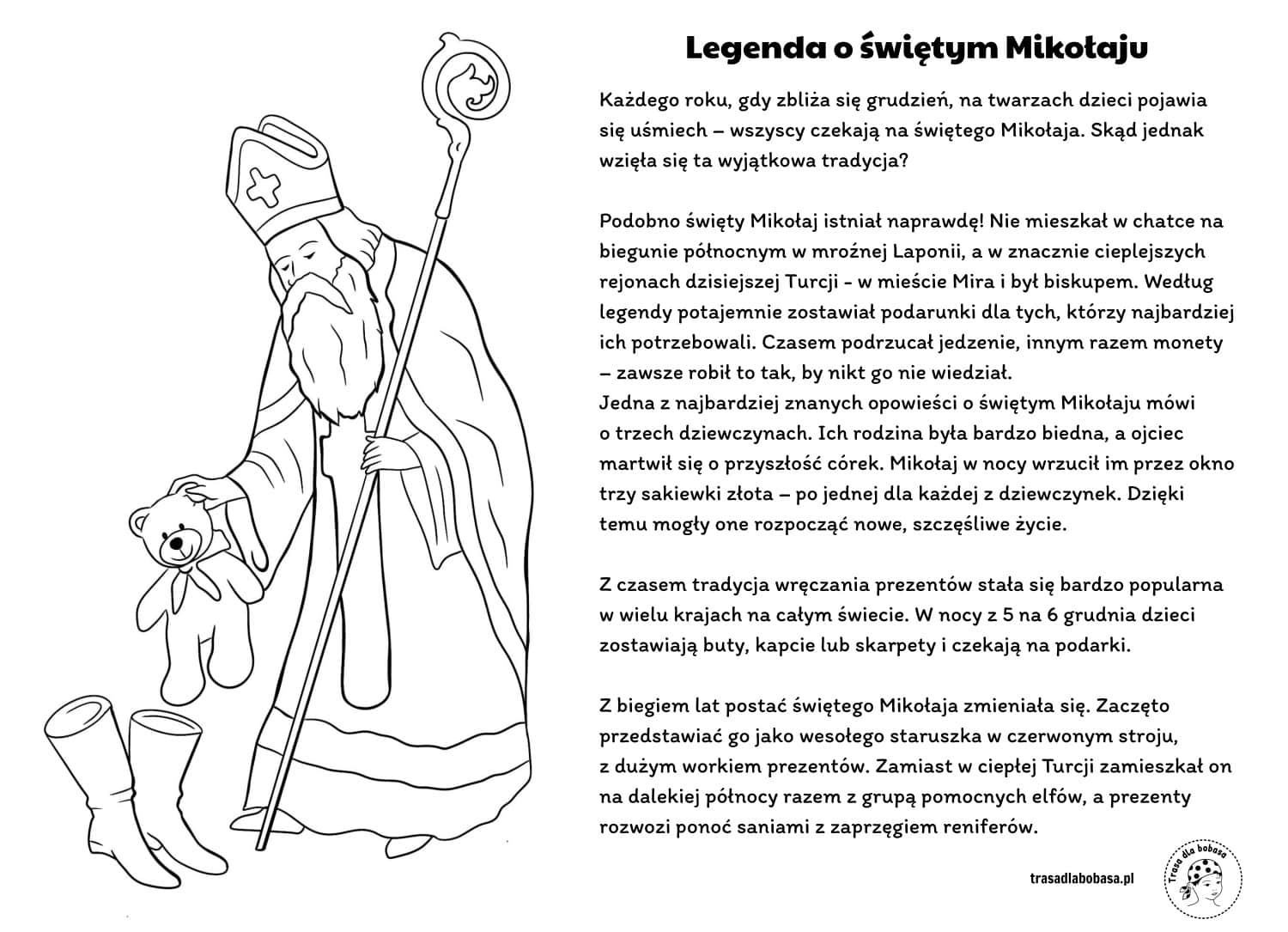 Święty Mikołaj - kolorowanki pdf do wydruku