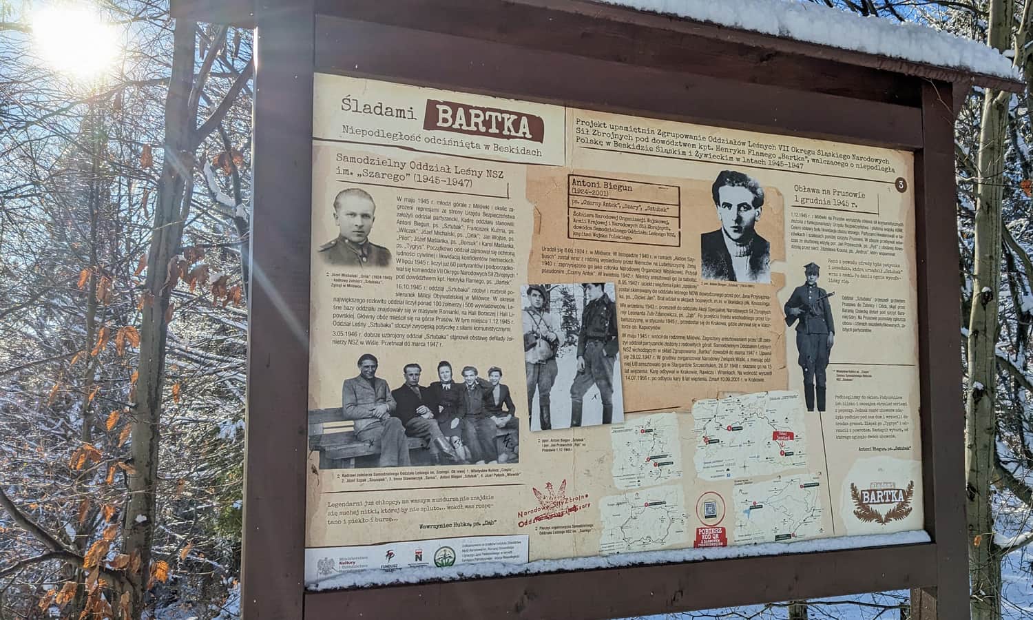 Niebieski szlak z Hali Boraczej na Prusów - informacja o oddziałach partyzanckich