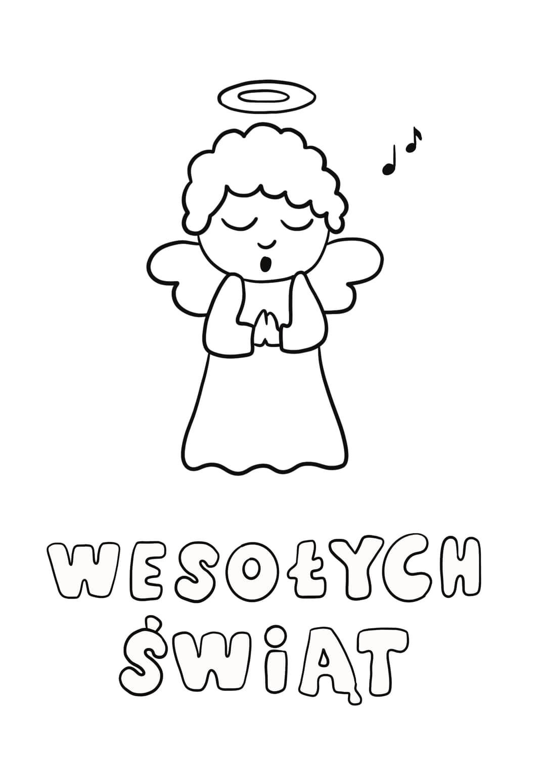 Aniołek - kartka świąteczna na Boże Narodzenie - kolorowanka do wydruku