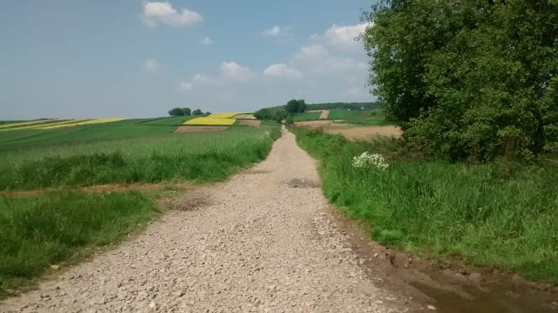 Niebieski szlak przy autostradzie prowadzący do Wąwozu Półrzeczki