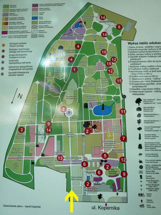 Ogród Botaniczny UJ - plan ogrodu